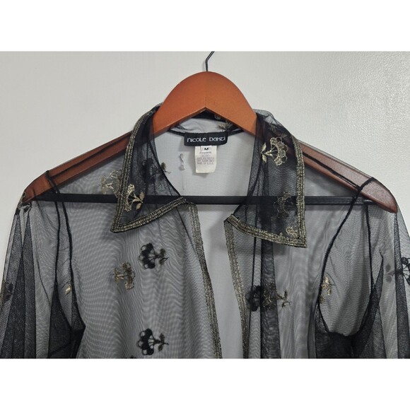 VTG Nicole Bakti Cardigan Womens M Black Lace Sheer Flower USA Whimisigoth Fairy - Picture 2 of 8